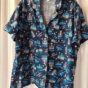 Women's Happy Hanukkah Glow In The Dark Short Sleeve Pajama/Shirt Top XL w tag